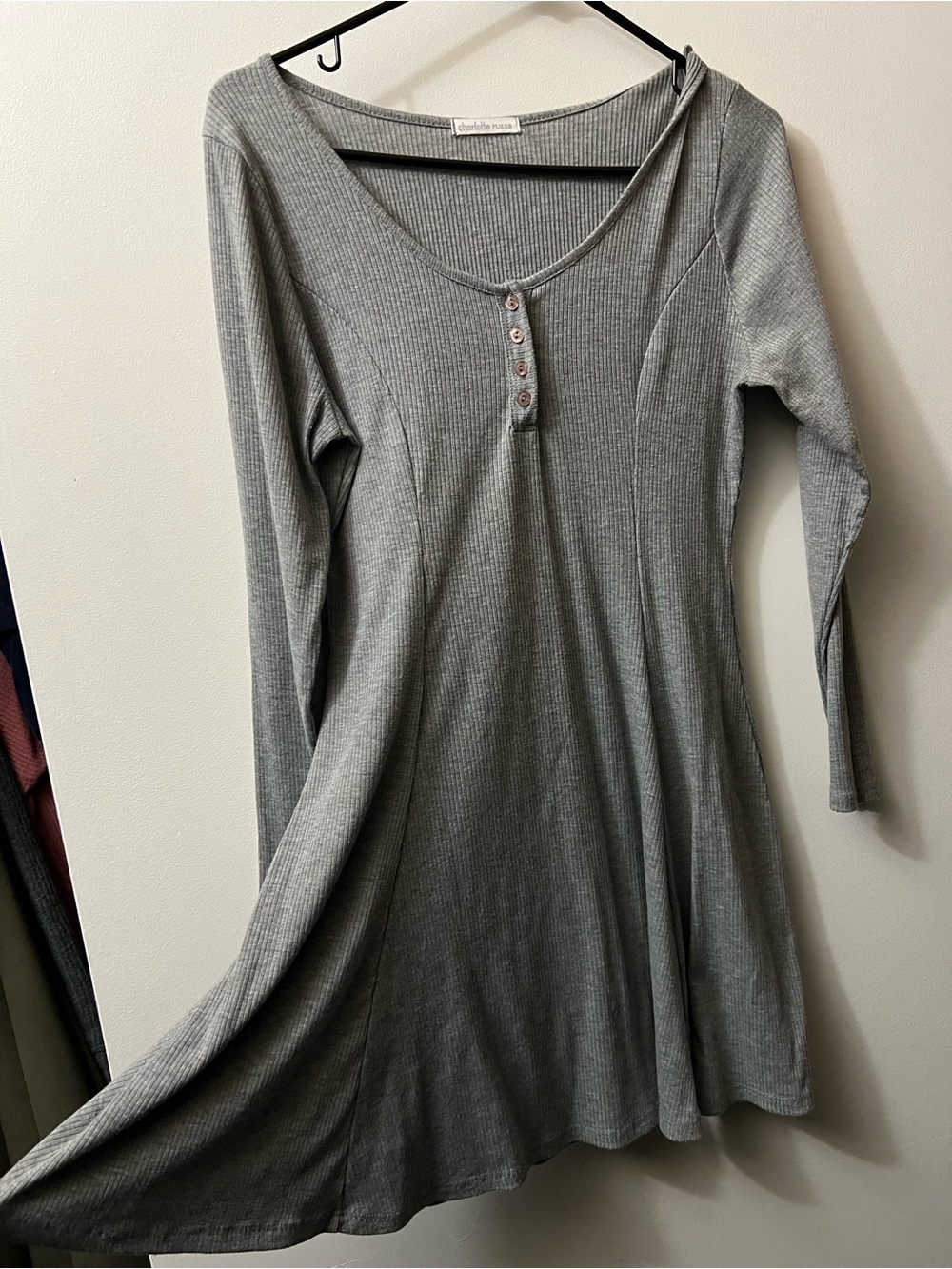 🪴Charlotte Russe Gray Ribbed Henley Dress